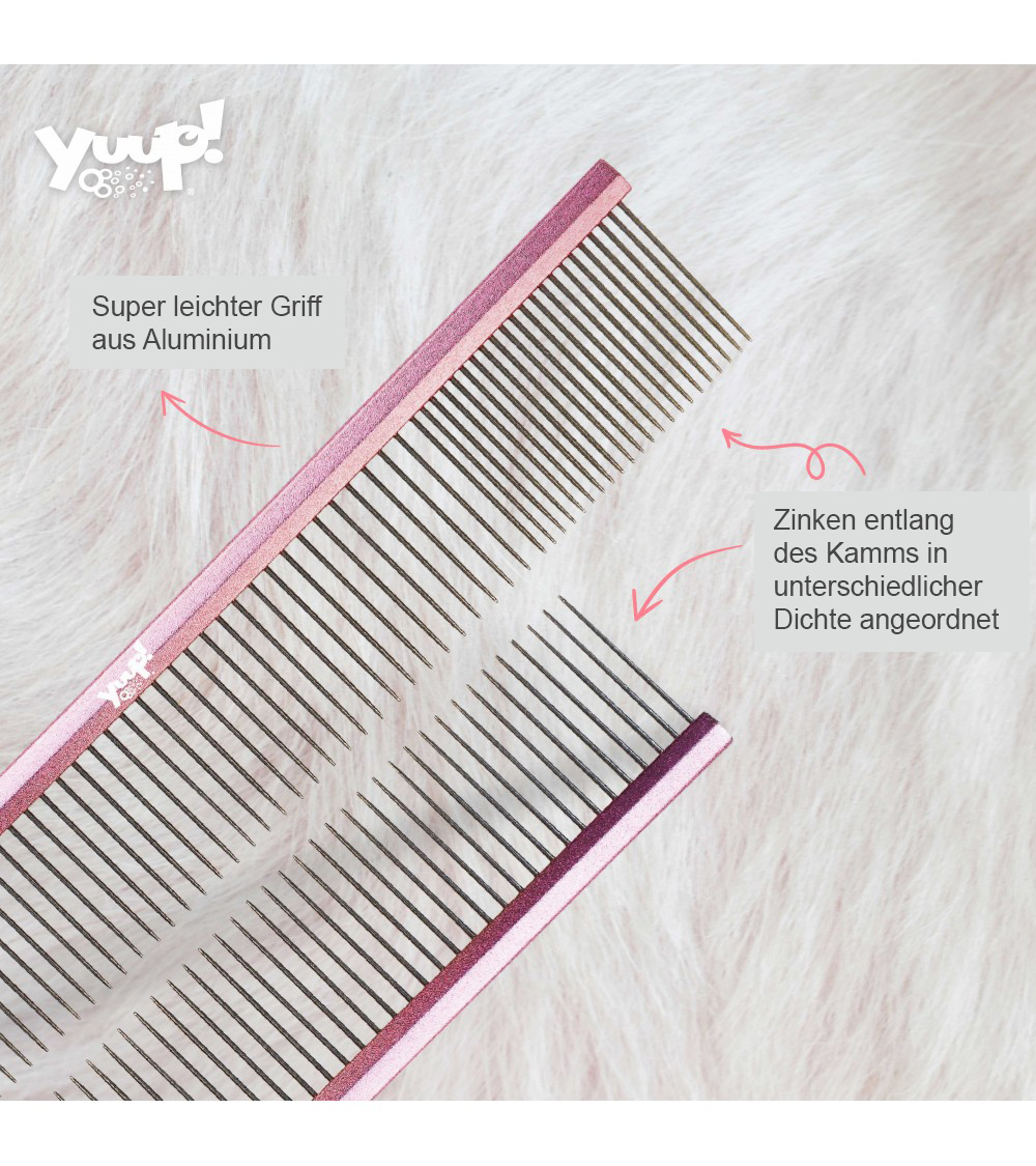 Yuup!® "PinkComb" Professioneller doppelseitiger Frisierkamm