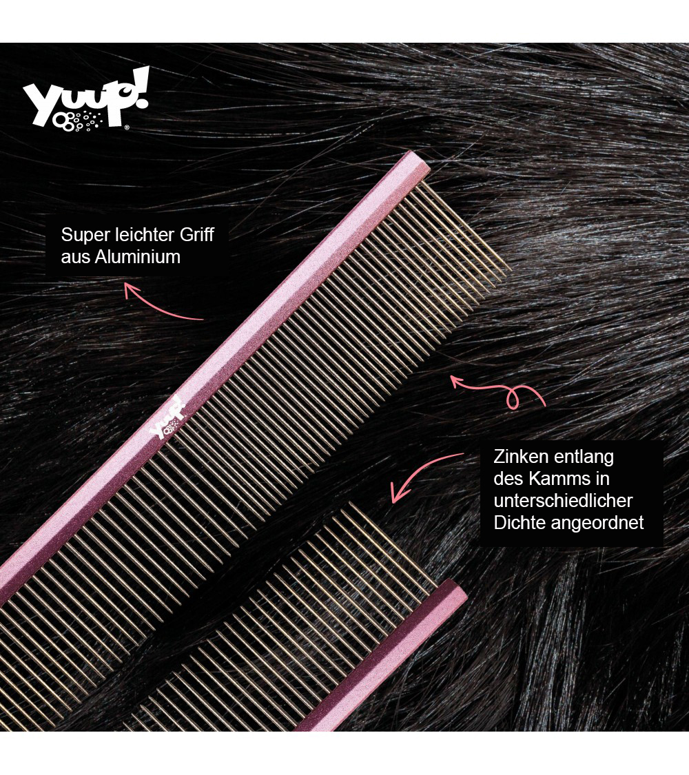 Yuup!® "PinkComb" Professioneller doppelseitiger Frisierkamm