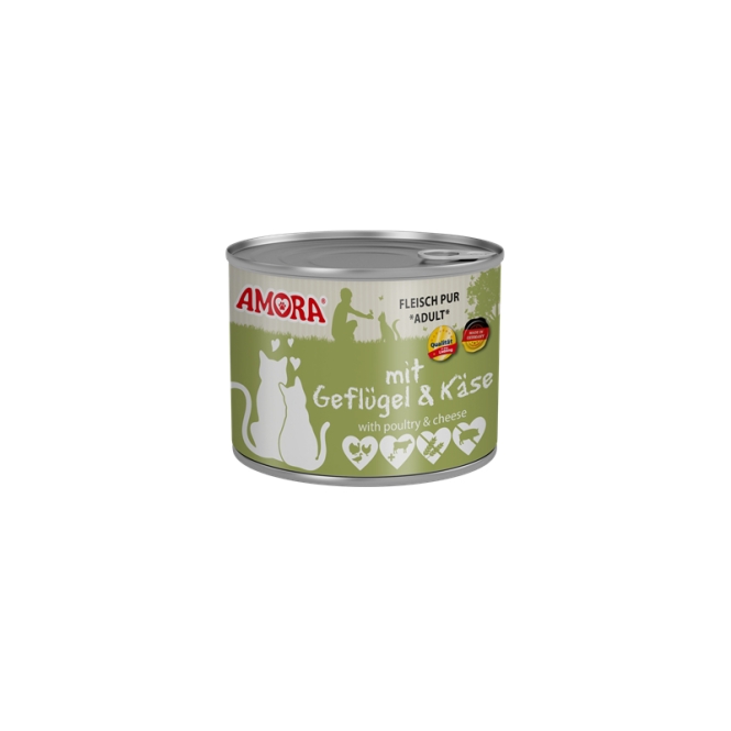 Amora Cat Fleisch Pur mit Geflügel & Käse - 200g Amora Cat Fleisch Pur mit Geflügel & Käse - 200g