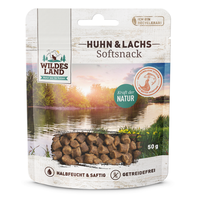 Wildes Land Cat Softsnack Huhn & Lachs 50g Wildes Land Cat Softsnack Huhn & Lachs 50g