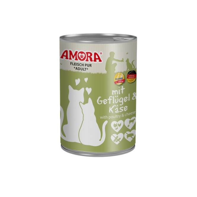 Amora Cat Fleisch Pur mit Geflügel & Käse - 400g Amora Cat Fleisch Pur mit Geflügel & Käse - 400g
