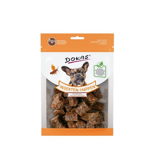 Dokas Dog Snack Insekten-Happen Mehlwürmer, Grillen, Karotte 100 g Dokas Dog Snack Insekten-Happen Mehlwürmer, Grillen, Karotte 100 g