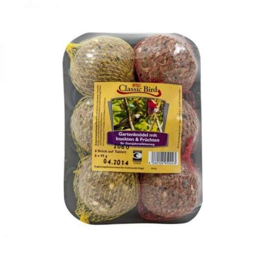 Classic Bird Gartenknödel mit Früchten & Insekten 6 Stück auf Tablett Classic Bird Gartenknödel mit Früchten & Insekten 6 Stück auf Tablett