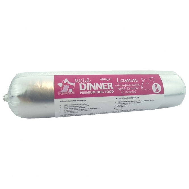 Wild Dinner Gourmet-Wurst Lamm mit Süßkartoffel - 400 g Wild Dinner Gourmet-Wurst Lamm mit Süßkartoffel - 400 g