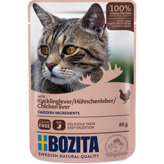 Bozita Pouch Häppchen in Gelee mit Hühnchenleber 85g Bozita Pouch Häppchen in Gelee mit Hühnchenleber 85g