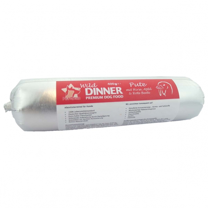 Wild Dinner Gourmet-Wurst Pute mit Hirse - 400 g Wild Dinner Gourmet-Wurst Pute mit Hirse - 400 g