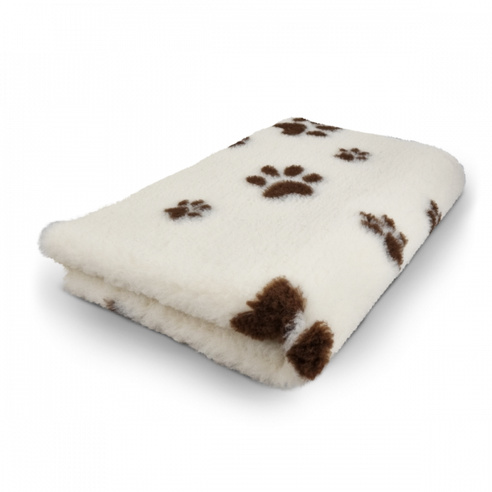 Vet Bed creme mit braunen Pfoten 150x100cm Gummi Anti Rutsch Vet Bed creme mit braunen Pfoten 150x100cm Gummi Anti Rutsch