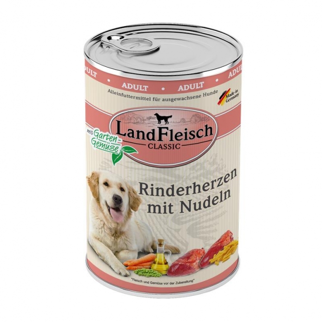 Landfleisch Dog Classic Rinderherzen mit Nudeln & Gartengemüse - 400g Landfleisch Dog Classic Rinderherzen mit Nudeln & Gartengemüse - 400g