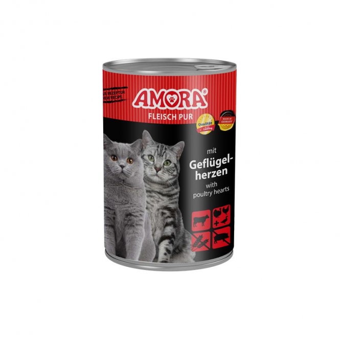 Amora Cat Fleisch Pur mit Geflügelherzen - 400g Amora Cat Fleisch Pur mit Geflügelherzen - 400g