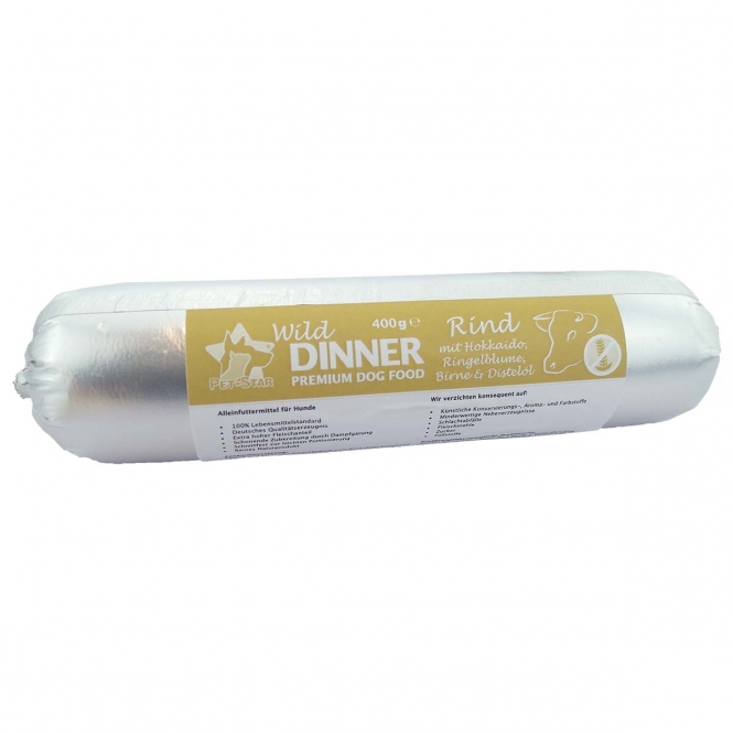 Wild Dinner Gourmet-Wurst Rind mit Hokkaido - 400 g Wild Dinner Gourmet-Wurst Rind mit Hokkaido - 400 g
